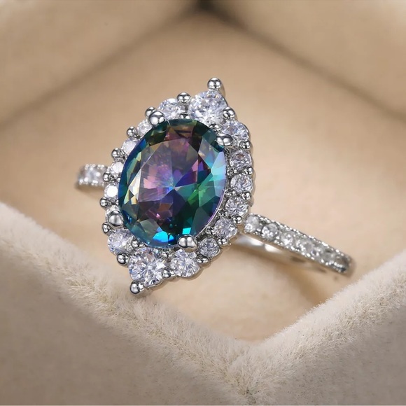 Oval Cut Mystic Topaz Rings 925 Silver Rings - Picture 2 of 5